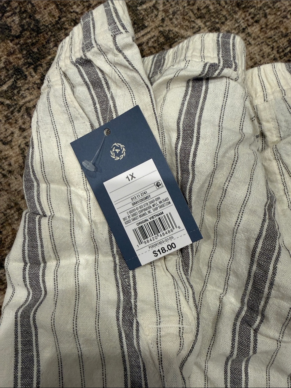 Striped Casual Linen-Look Shorts - Cream & Gray 1X new with tag - Picture 5 of 5